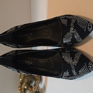 Charles David Black Suede Studded Heels In Size 8.5M